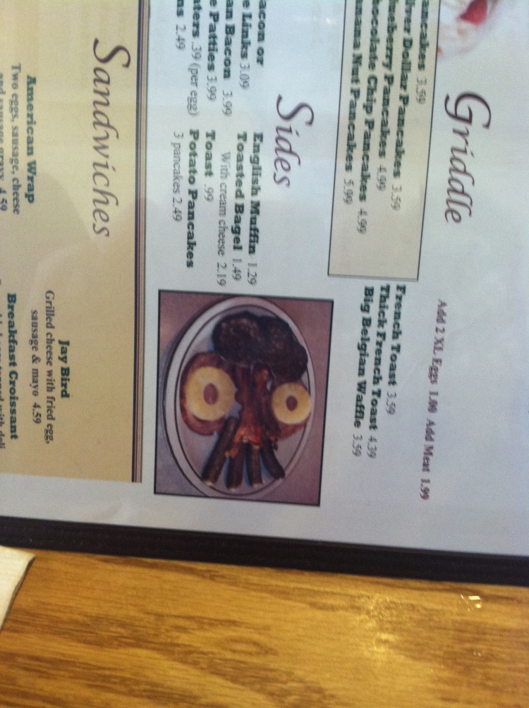 And finally as I have nowhere else to put this pic. I was at my favorite breakfast haunt, Andarys in Clinton Township and I spotted a hidden face on the menu!